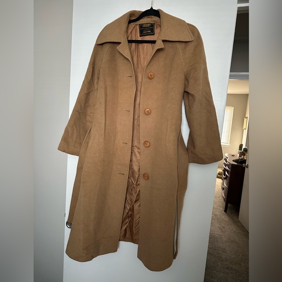 St. Michael Long Tan Cashmere Trench Coat - Picture 2 of 8